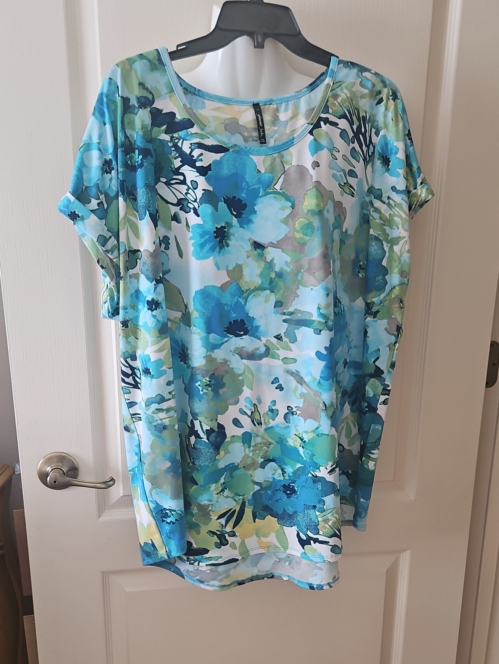 FOREVER JADE Summer Top Floral Size 3X Blue Green